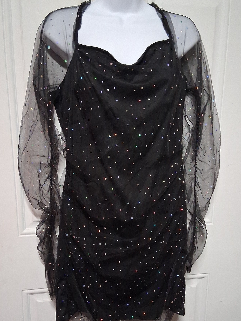 Black Sequin Mesh Long Sleeve Dress - By Dreavness Brand New Missing Tags